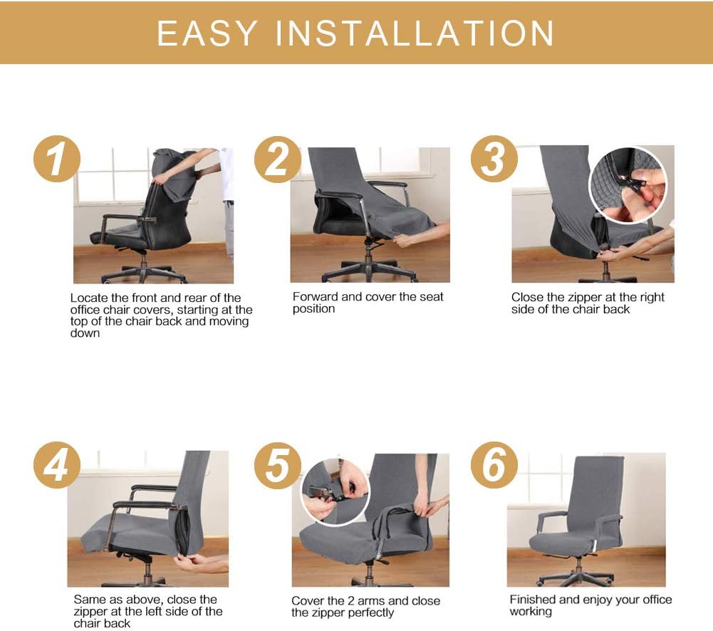 GAEA.TEX Office Chair Cover Computer Chair Boss Swivel Chair Slipcover Durable Stretch Soft Protector with Arm Covers (Medium, Gray): Kitchen & Dining