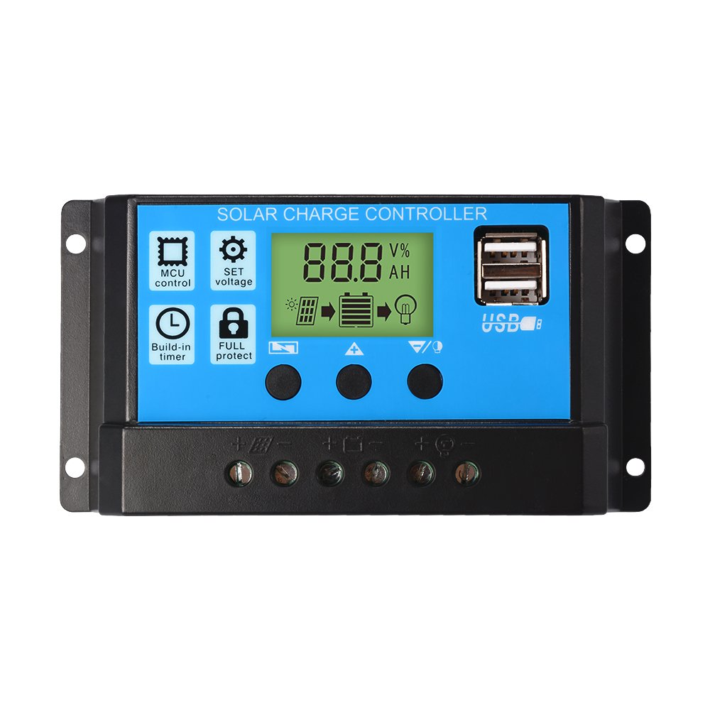 NUZAMAS 12V/24V Solar Panel Regulator Charge Controller 30A PWM LCD Display USB Port