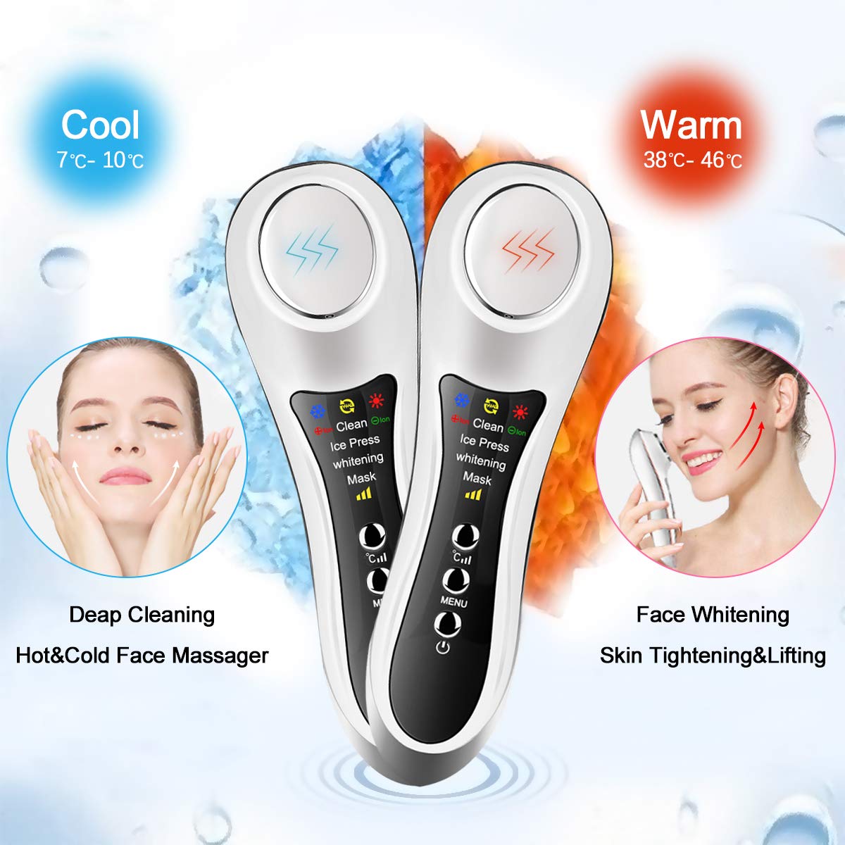 Hot and Cold Face Massager Ion Facial Device Skin Firming Face Toning Machine Sonic Beauty Device for Wrinkle Removal, Anti Aging, Deep Cleaning Skin Toning Massager: Beauty