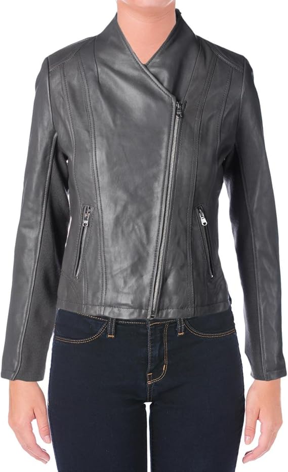 Calvin Klein Women's Leather Moto Jacket, Charcoal, Small at Amazon