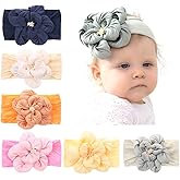 JIAHANG Baby Girls Large Flower Headwrap Nylon Stretchy Silk Turban Headband 6Pcs Set for Newborn Infant Toddlers (Dasiy flower)