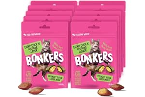 BONKERS Cat Bites, Crunchy & Soft Chick N' Cheddar Flavor Treats, Low Calorie, Training or Food Topper, 3 OZ Resealable Bag for All Breeds and Ages, Value Pack (10 Pack)