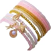 GIKILEE Unique Colorful Bohemian Bracelets Multilayered Stackable Turtle Fish Shell Bead Beach Hawaii Charm for Women Stretch Bracelet Pearl Starfish Summer Multicolor Holiday Jewelry