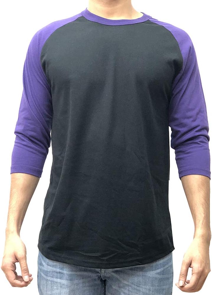 Men’s Plain Raglan Baseball Tee T-Shirt Unisex 3/4 Sleeve Casual Athletic Performance Jersey Shirt
