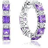 RANDES Women's Small Huggie Hoop Earrings - 925 Sterling Silver Chunky Hoops with Ruby, Sapphire, Emerald, Amethyst Gemstones
