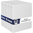 0.5-inch 3-Ring-Binders with Pockets, 0.5'' Basic-Binder, 1/2'' View Round Binders Holds 100 Sheets US Letter Size 8.5'' x 11'' - Pack of 8, Perfect for Home, Office, and School (XY011-WH)