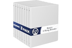 XRUNMIX 0.5-Inch 3-Ring-Binder with Pockets, 1/2'' Basic Binders 1-inch View Round Binders Holds 100 Sheets US Letter Size 8.5'' x 11'' - Bundle Packs Perfect for Home, Office, and School (0.5-inch)