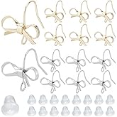 SOFPLATE 1 Box 28Pcs 2 Colors Bow Earring Findings Brass Gold Earring Hooks Bulk Bowtie Shape with Loop and Plastic Nuts Dangle Bow Earrings Wires for Jewelry Making Supplies DIY Craft Women Beginner
