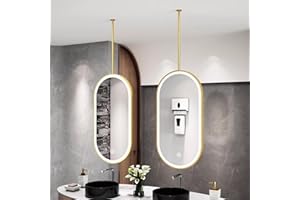 LED Light Up Oval Dressing Table Mirror Gold Metal Frame Hanging Suspended Mirrors Bathroom Floating Vanity Makeup Mirror - 1