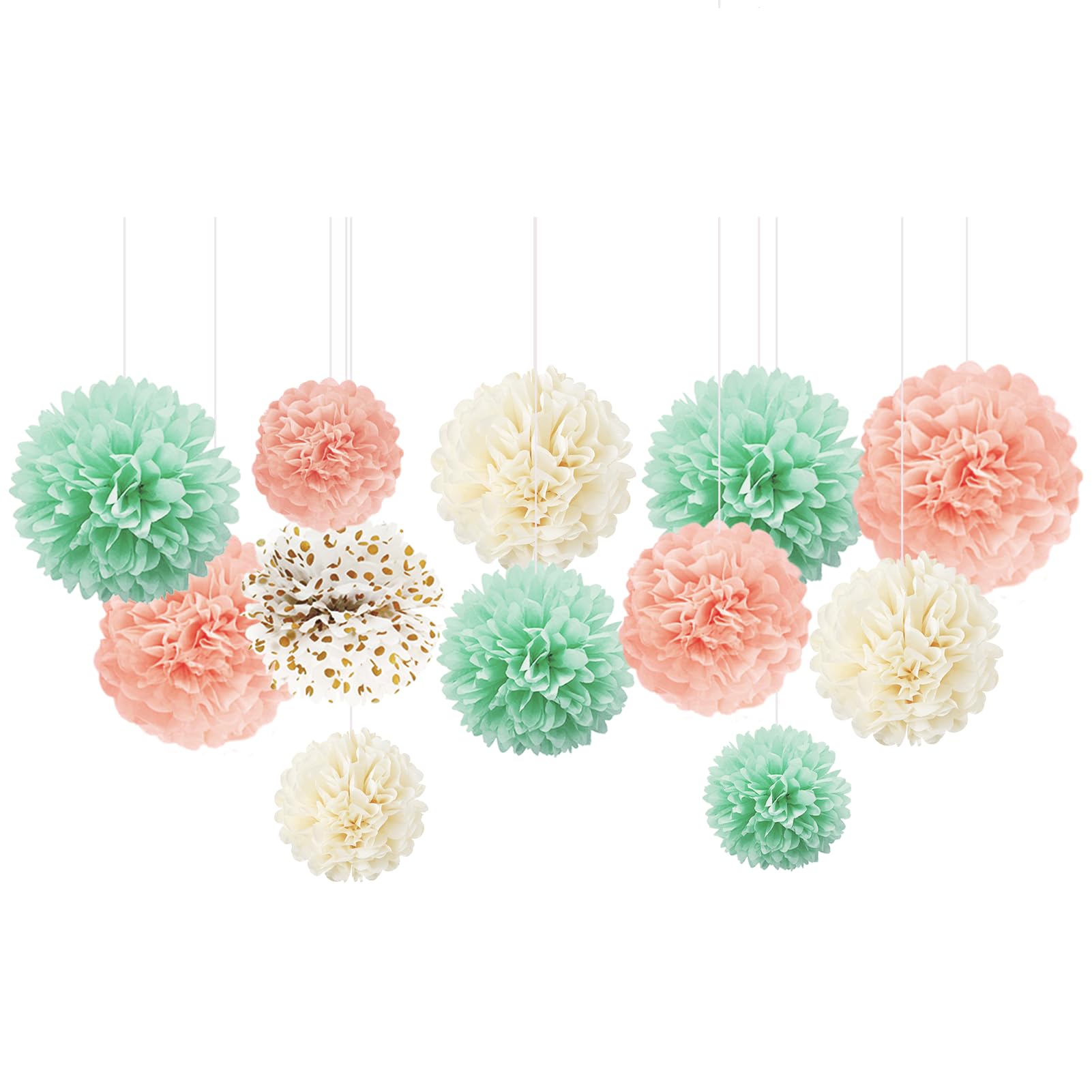 NICROHOME Pastel Party Decorations, 12 PCS Mint Green Pink Tissue Paper Pom Poms for Wedding, Birthday, Engagement, Neutral Baby Shower, Easter, Bridal Showers โ image 1