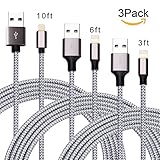 iPhone Lightning Cable,3Pack (3FT 6FT 10FT) iPhone Charger Nylon Braided Cord to USB Cable for Phone 7/ 7 Plus/6/6s/6 plus/6s plus/ 5s/5c,iPad, iPad mini, iPod Nano 7(silver)