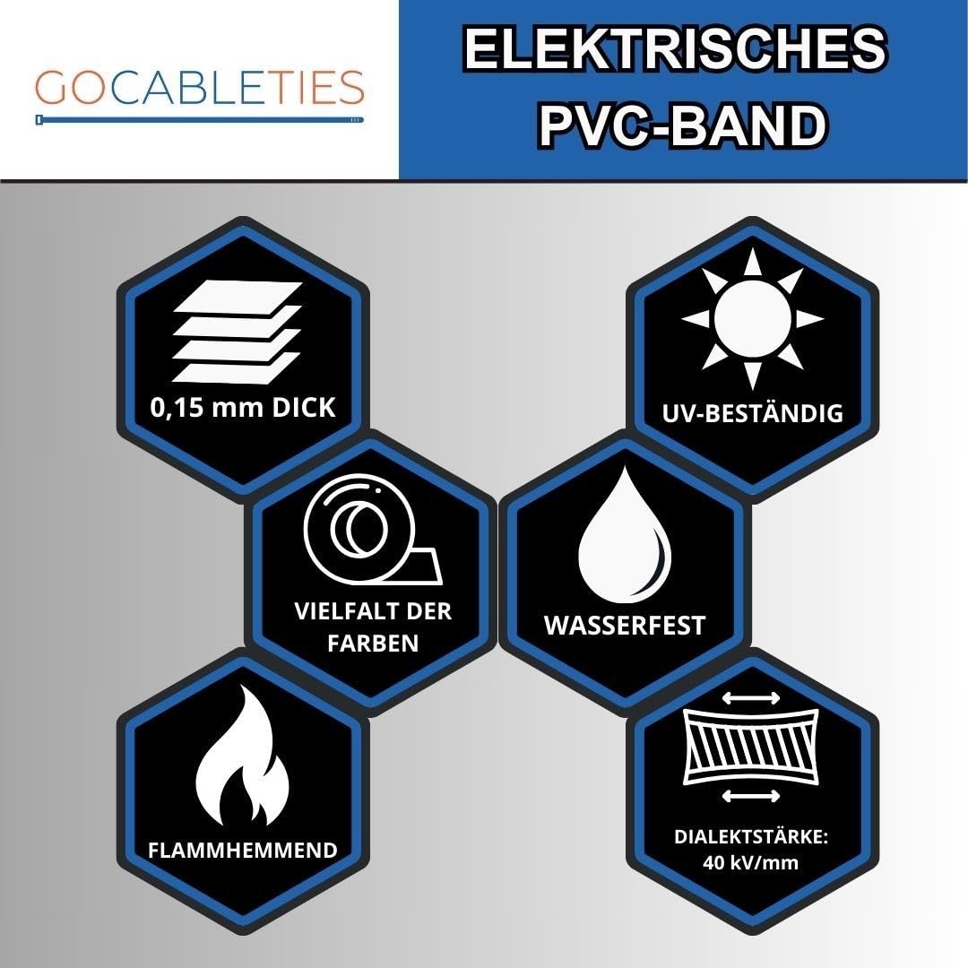 Gocableties-PVC-Isolierband, 20 m x 19 mm, mehrfarbig, gemischt, hochwertiges Klebeband, 9 Rollen 7