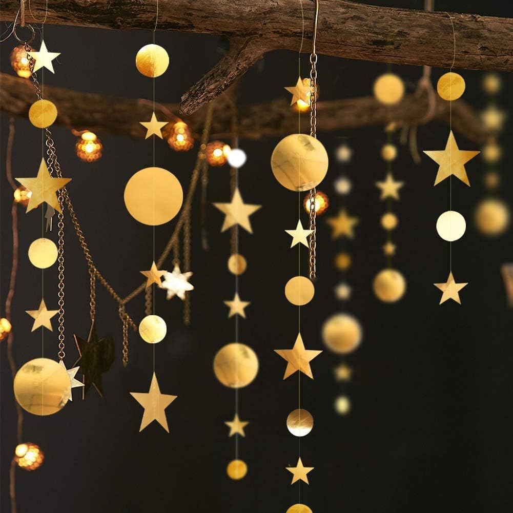 YKshop Gold Twinkle Little Star Party Garlands Kit Metallic Glitter Matt Gross Big Paper Circle Garland Bunting Banner Birthday Baby Shower Wedding New Year Party Kids Boys Girls Nursery Room
