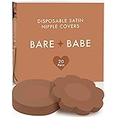 Bare Babe 40 Pieces Satin Nipple Pasties - Hypoallergenic, Disposable, Adhesive Breast Pasties - Nude Nipple Covers No-Show