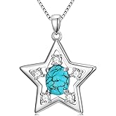 RMREWY Genuine Turquoise Star Pendant Necklace,925 Sterling Silver Native American Boho Western Pendant Real Gemstone Jewelry Birthdays Gift for Women Starry Sky Lover