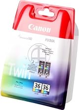 Canon CLI-36 Colour Ink Cartridge 2 Pack Black Blue Pink Yellow 1511B018 view 3