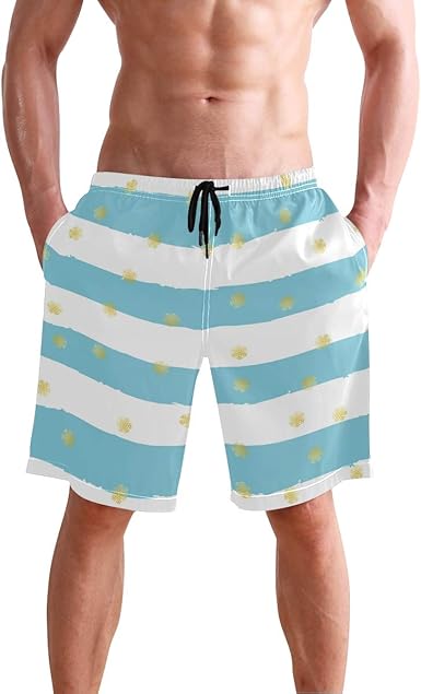 mens blue and white striped swim shorts