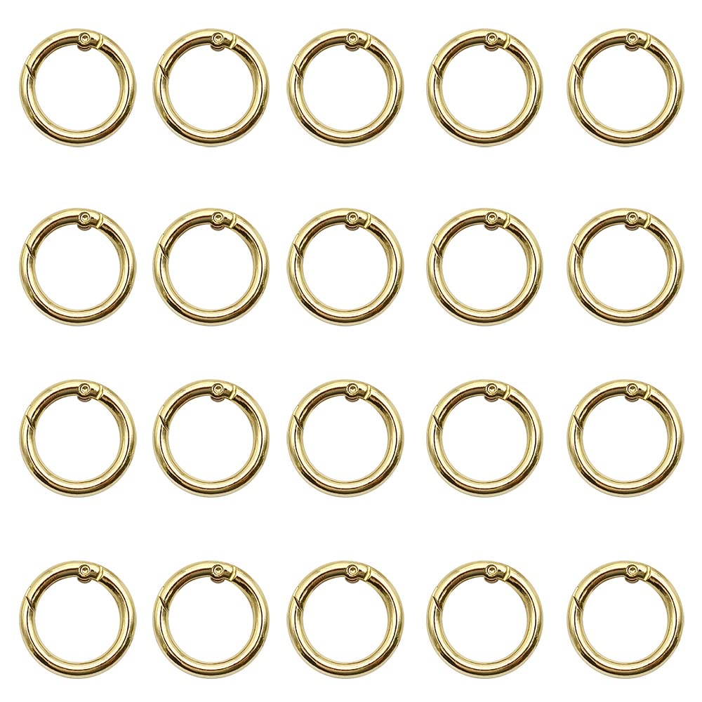 GOIYZTTR 20 Pcs Round Spring Snap Clip Hooks 26.5mm Zinc Alloy Spring O Rings Push Open Gate Hook Buckle for DIY Key Ring Jewelry Making Accessory/Gold