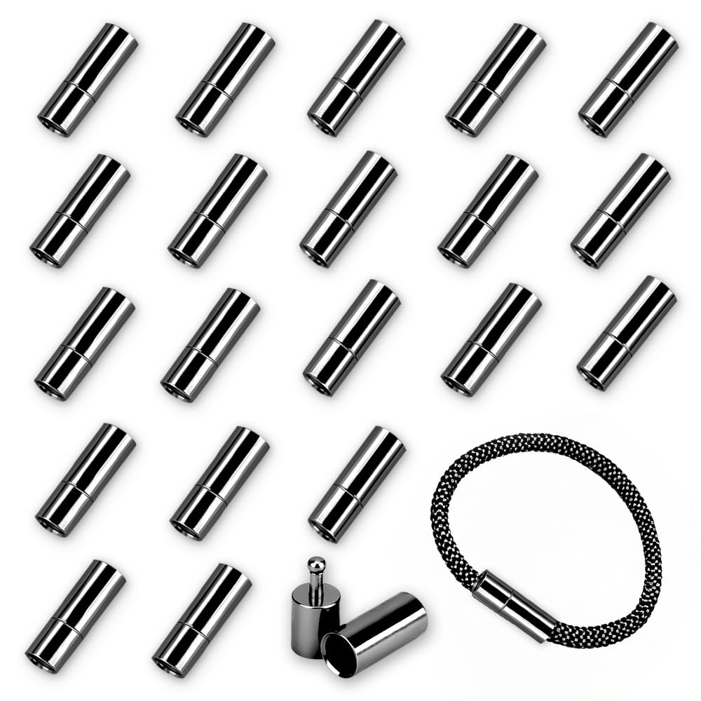 MOAMUN 20 PCS Rope Bracelet Clasps for Bracelet Making, Stable Push Cord End Caps Necklace Clasp Jewellery Clasps Bracelet Fasteners for Leather Necklace Bracelet Buckle(3mm, Black)