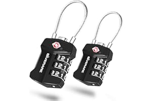 2 Pack TSA Approved Travel Luggage Locks, Cable Combination Lock Alloy, Metal Keyless 3-Digit Padlocks, Weatherproof TSA Accepted Padlock for Gym Locker, Golf Bag Case, Backpack, Black-by GIVERARE
