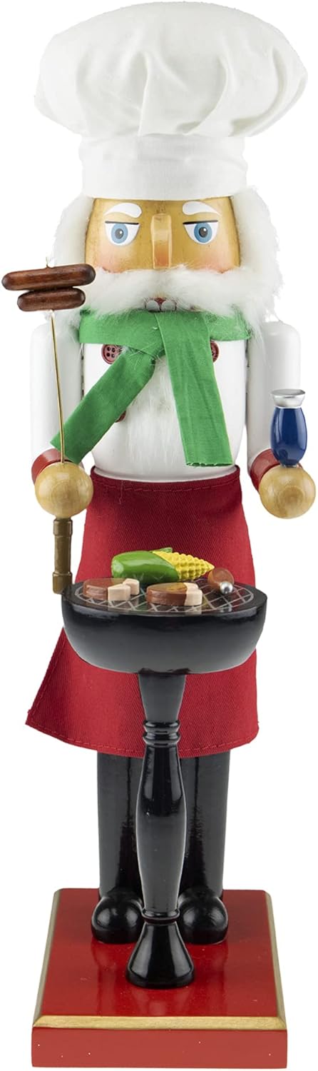 Nutcrackers - Clever Creations Grillmaster Santa 14 Inch Traditional Wooden Nutcracker, Festive Christmas Décor for Shelves and Tables