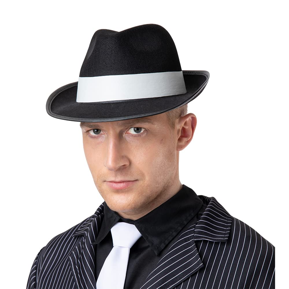 Felt Gangster Hat - Black with white band Adult Fancy Dress Accessory