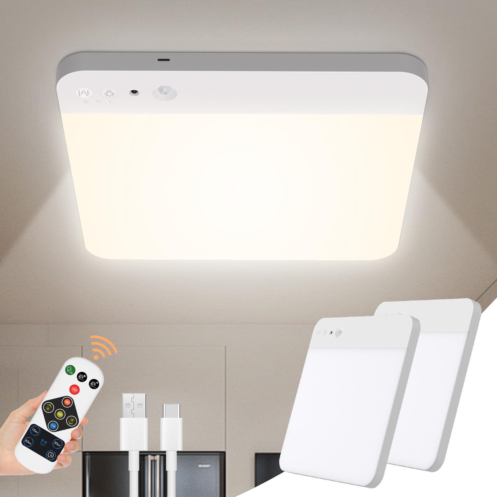 Photo 1 of WhitePoplar Rechargeable Motion Sensor Closet Light with Remote - Motion Sensor Ceiling Light, 400LM Magnetic Wireless Battery Operated Lights for Shower Pantry Stairs Hallway Laundry Porch -2Pack