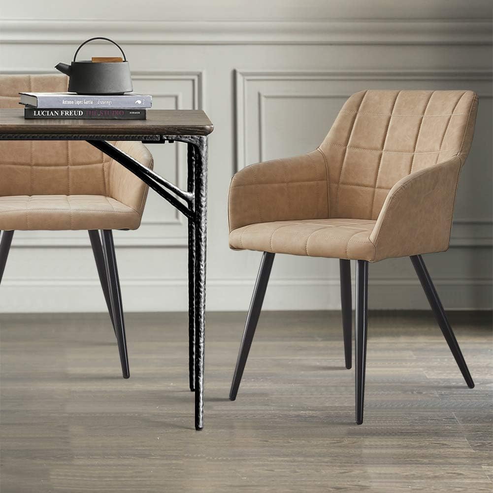 SHINAWOOD Set de 2 Moderno Beige Sillas de Comedor de Piel sintética