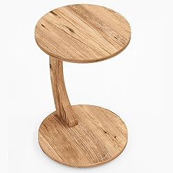 C-Shaped Round End Table with Rolling Wheels