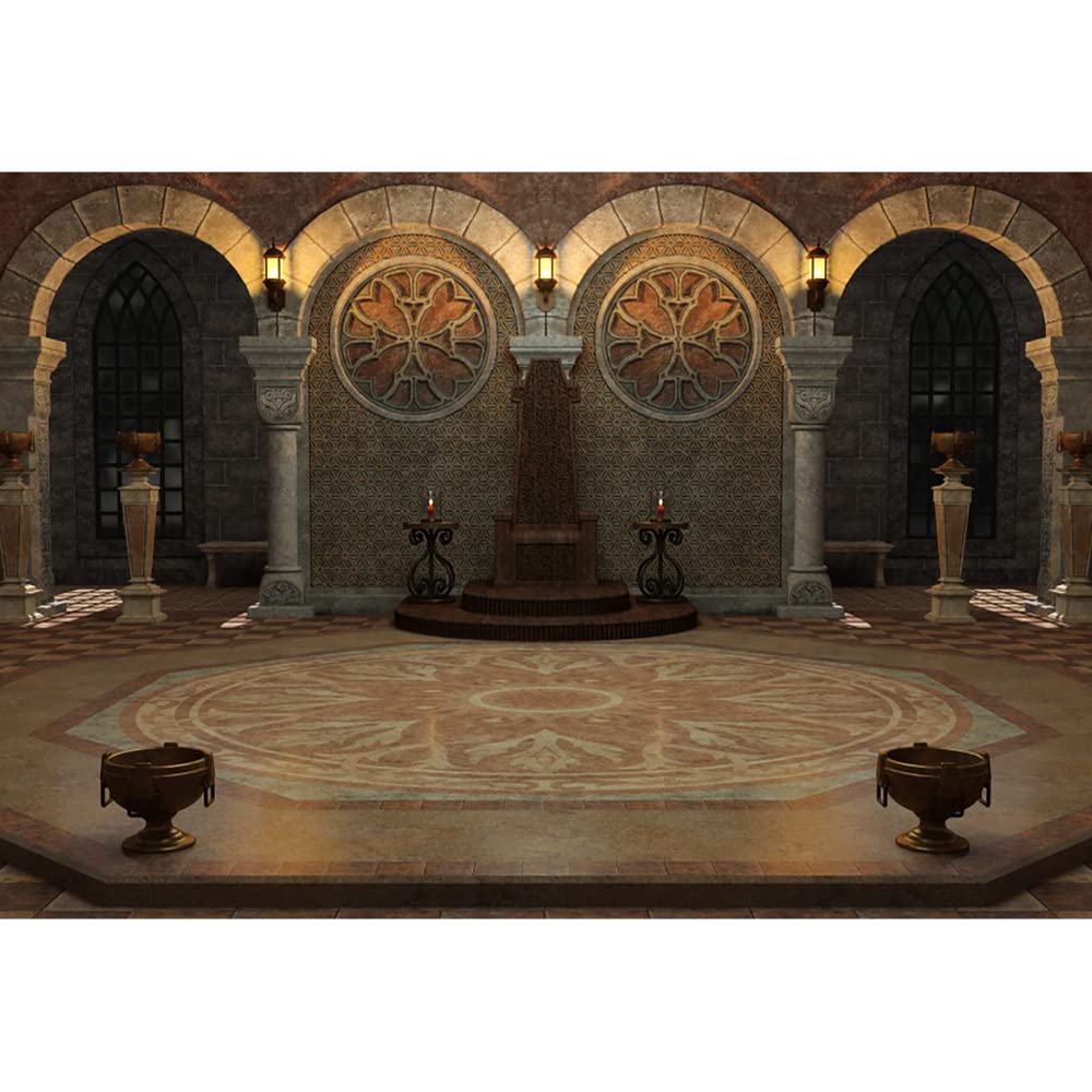 Aoihrraan 3x2m Medieval Castle Interior Backdrop Retro Archway Vintage Columns Old Carpet Dim Light Architecture Pillars Photography Background Witch Magic Party Kids Portrait Photo Studio Props