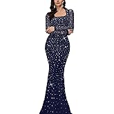 VOUIAO Women's Formal Evening Gown Elegant Rhinestone Long Prom Dress Wedding Guest Party Cocktail Bridesmaid Maxi Dress