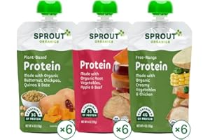 Sprout Organic Baby Food, Stage 3 Pouches, Root Veg & Beef, Creamy Veg & Chicken, Garden Veg & Turkey Variety Pack, 4 Oz Purees (Pack of 18)