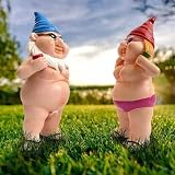 Renyigou 2Pcs Garden Gnomes Naughty Couple Nude Resin Dwarf Statues view 2