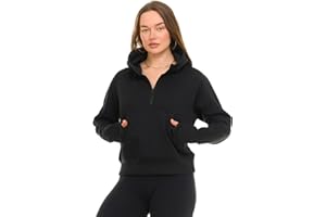 MODERN BASICS Womens Half Zip Hoodie - Fleece Cropped Sweatshirt for Women, Quarter Zip Up Pullover