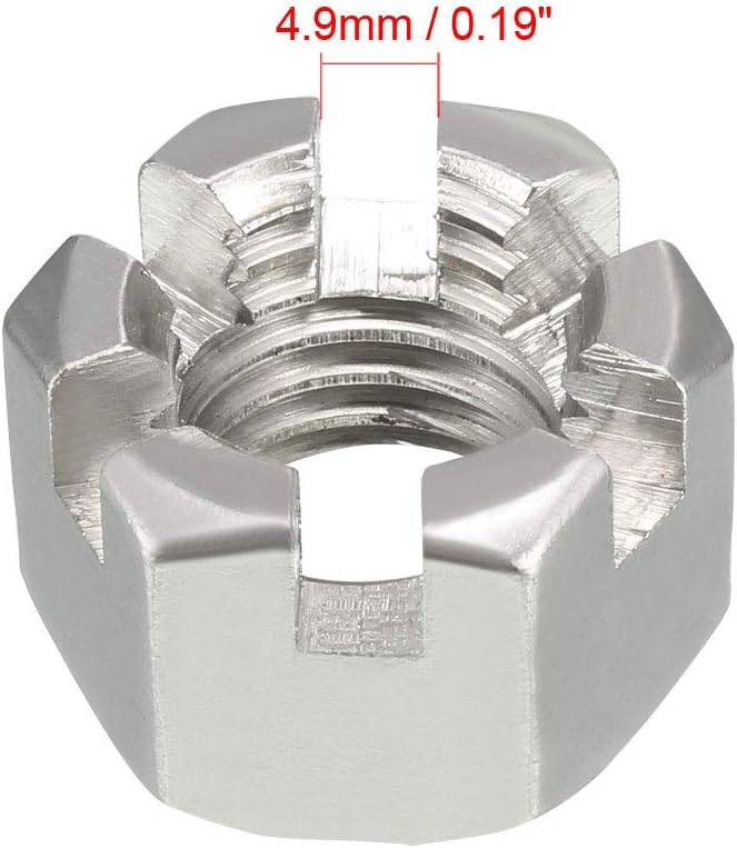 sourcing map M18 x 2.5mm Pitch 304 Stainless Steel Slotted Hex Nuts, Pack of 5, M18,5 pcs - Image 4
