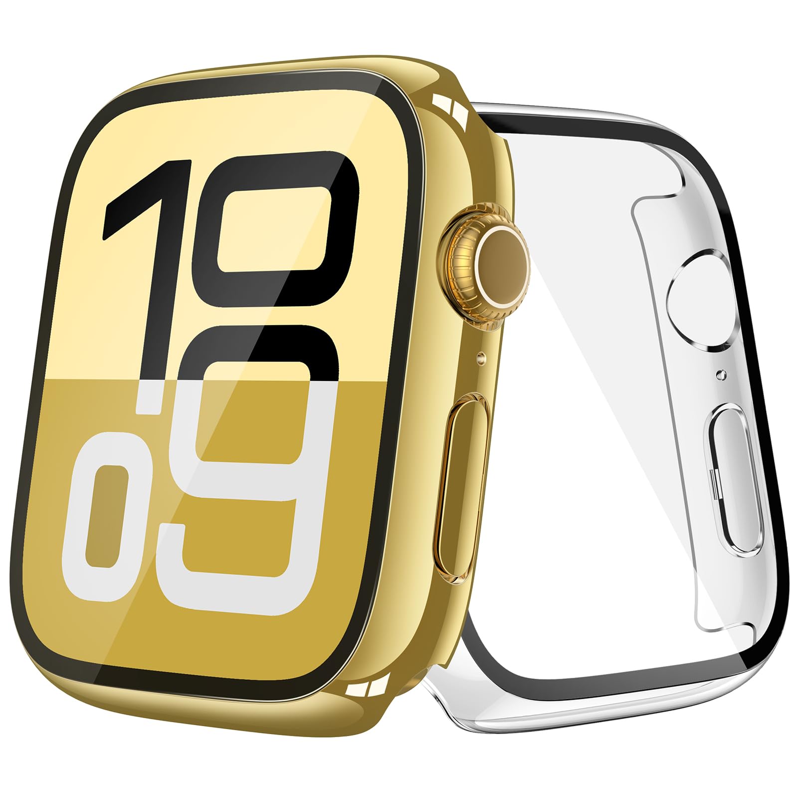 Photo 1 of [2-Pack] Julk 46mm Gold Case with Tempered Glass Screen Protector for Apple Watch 11 (2025), Full Coverage Hard PC Protective Cover for iWatch Series 11/10 46mm (1 Gold + 1 Transparent)