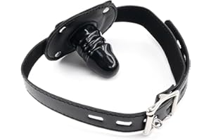 Silicone Dildo Gag for Sex, Leather Bondage Toys Sex Penis Gags Muzzles, BDSM Restraints Open Mouth Bondage Bite Gags for SM 