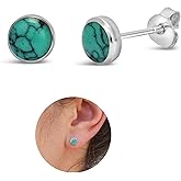 Handmade Turquoise Gemstone Round 6mm Stud Earrings, 925 Sterling Silver Circle Studs for Women, Cartilage Earring, Tarnish & Water Resistant, By Miya Jewelry Creations