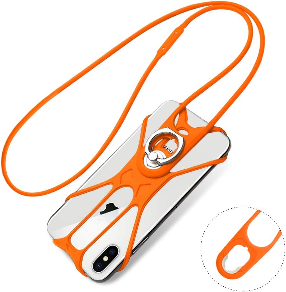 Doormoon Universal Cell Phone Lanyard, Rotation Detachable Silicone Strap Holder with Ring Stand Universal for Smartphone iPhone 8 7 6S Plus,Samsung Galaxy Note 4.0-6.5 inch (Orange)