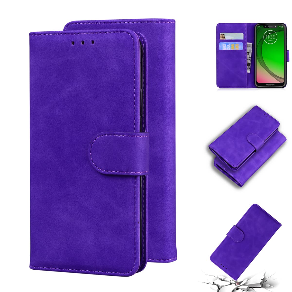 LMFULM® Case for Motorola Moto G7 Play (5.7 Inch) PU Leather Cover Magnetic Holster Wallet Shell Phone Protective Case Stent Function Flip Case Purple