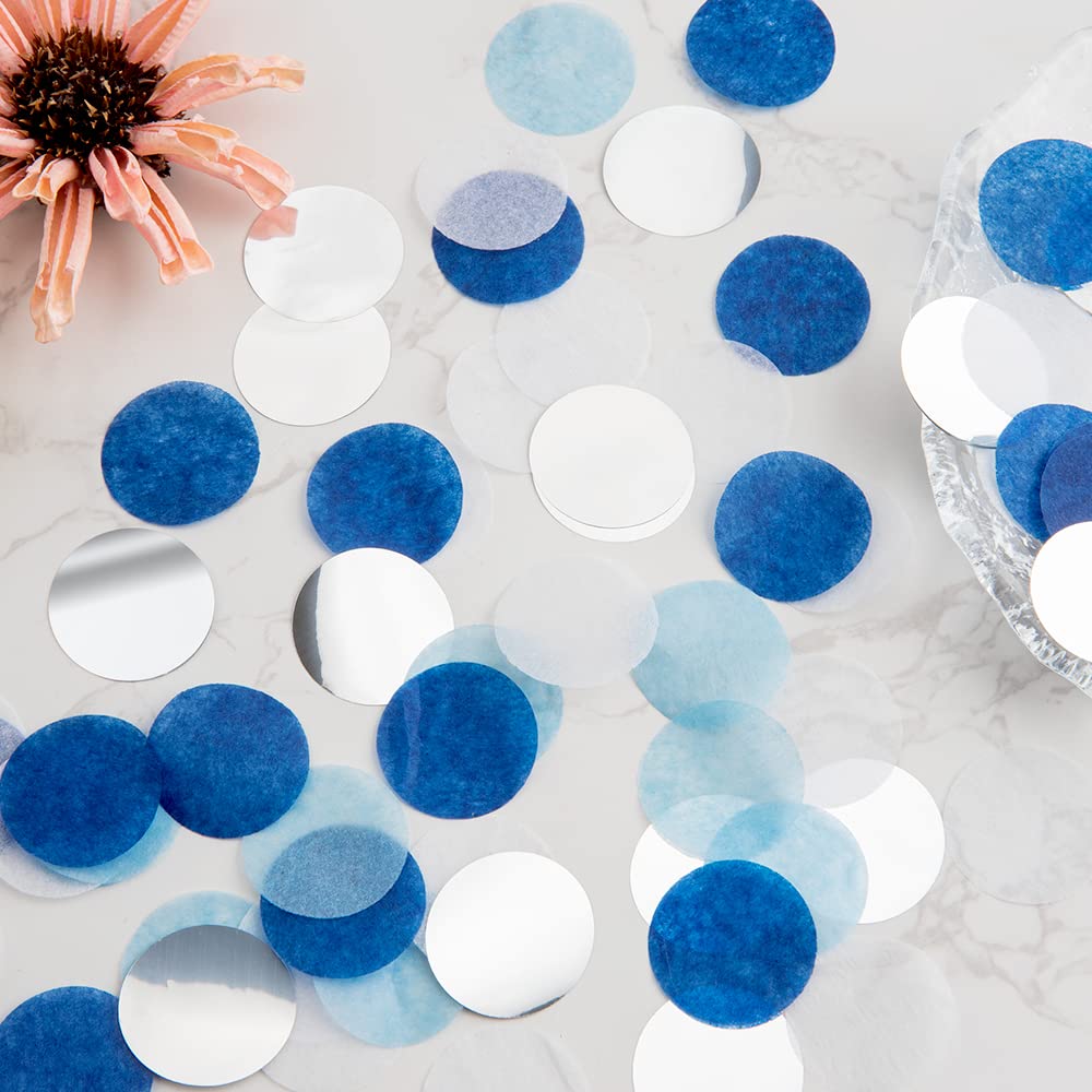 Confetti, Table Confetti, 1.76 Oz Confetti Paper, Diameter 1 inch / 2.5 Cm, Confetti Dots, Table Confetti Circles, Birthday Wedding Confetti, Round Tissue Paper, Blue Silver Confetti