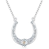 MEDWISE Lucky Horseshoe Necklace Gifts for Ladies Women Sterling Silver Horseshoe Daisy Necklace for Horse Lover Jewelry Birthday Christmas