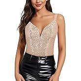 Monanoat Women's Sexy Sequin Corset Top Bodysuit Spaghetti Strap Bustier Top Sparkly Corset Cami Rave Top
