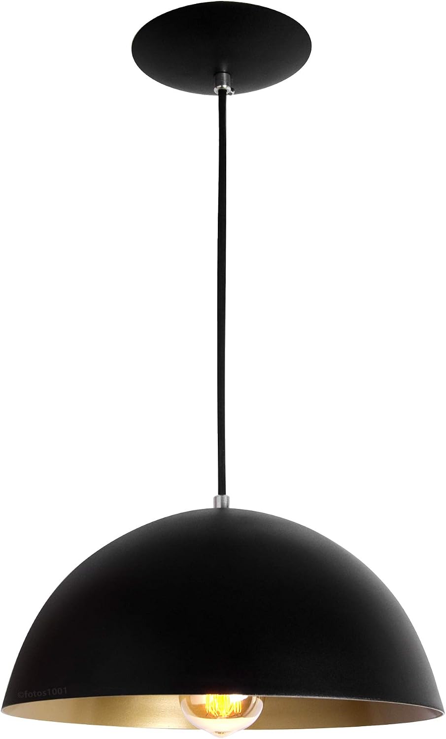 Pendente Luminária Ônix Meia esfera Alumínio 30cm Preto e Dourado E27 110V/220V (Bivolt) Teto Interno Quarto Sala Cozinha