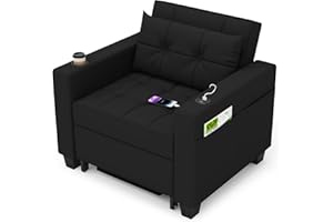 DURASPACE 39 inch Futon Chair Bed Convertible Chair 3-in-1 Pull Out Sleeper Reading Chair Beds with USB, Armchair Sleeper Bed for Living Room, Dorm, Small Space (Black Faux Leather)