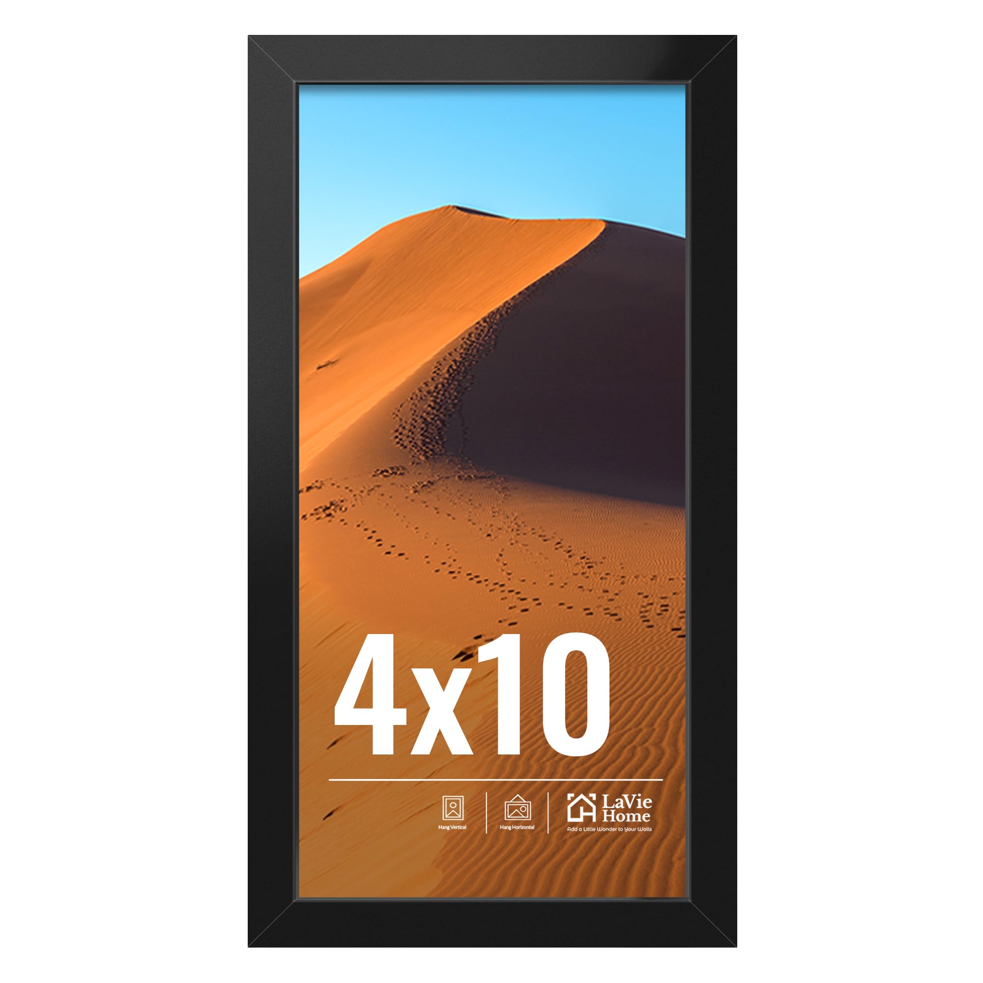 Photo 1 of LaVie Home 4x10 Picture Frame for Wall Display, 4x10 Black Picture Frame with HD Plexiglas, 4 x 10 Photo Frame 1 Pack, Display Frame for Vertical or Horizontal, Classic Collection
