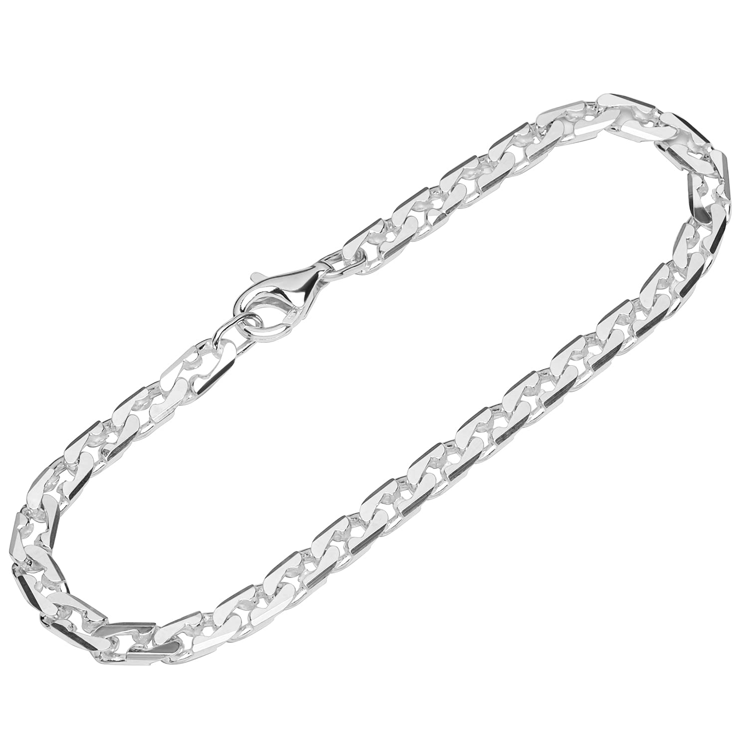 NKlaus bracelet 925 sterling silver 22cm long tank chain pressed diamond cut unisex new 12140