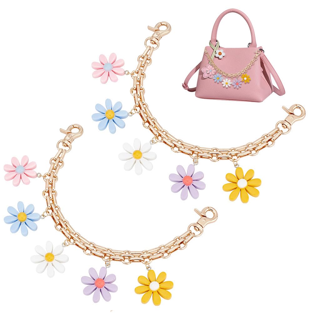 Photo 1 of PH PandaHall 9.8 Inch Purse Extender, 2pcs Decorative Bag Strap Golden Metal Bag Chain Strap with Colorful Flower Pearls Replacement Handle Bag Chain Straps Charms for Women Crossbody Shoulder Bag