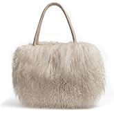 FINILUO Women Luxury Real Lamb Mongolian Flush Wool Fur With Genuine Leather Handles Handbag