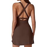 QINSEN Womens Crewneck Criss Cross Open Back Tennis Dress Sleeveless Built in Shorts Golf Athletic Dresses with Pockets